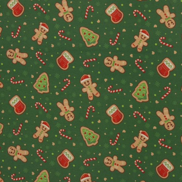 Fleece donkergroen met kerstkoekjes